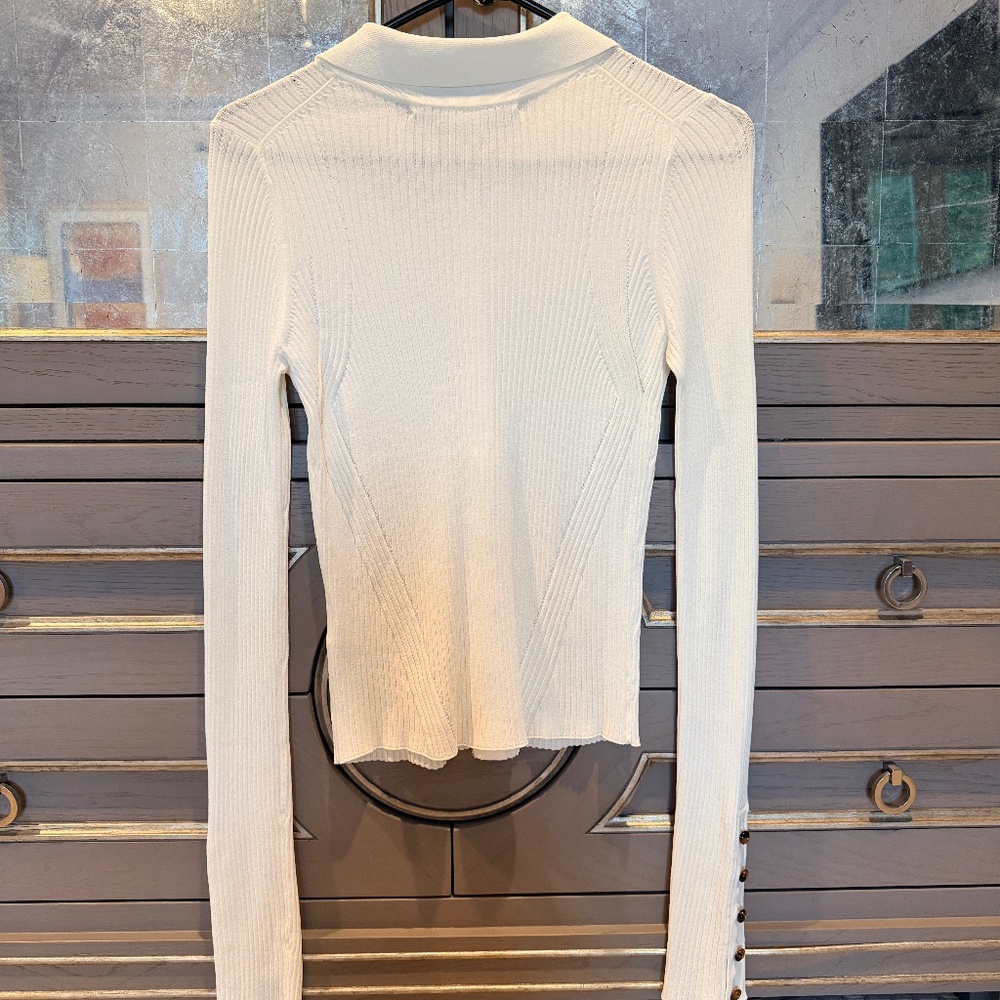 Veronica Beard White Fiola Ribbed Long Sleeve Slim Cardigan XS - Picture 2 of 4